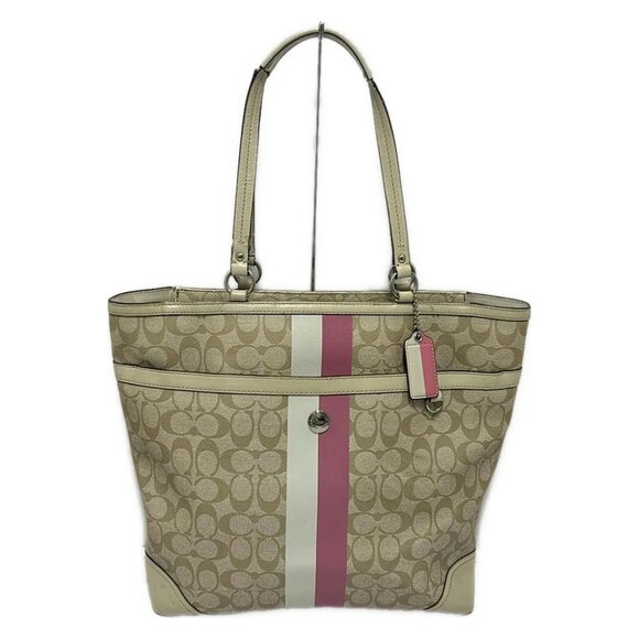 Auth COACH Heritage F14474 Beige Gray Beige Multi PVC Leather - Shoulder Bag - Picture 1 of 8